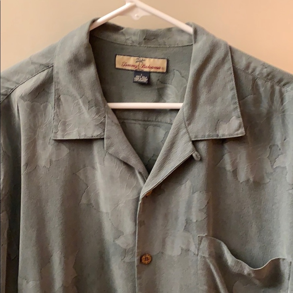 Tommy Bahama short sleeve button down camp shirt.
